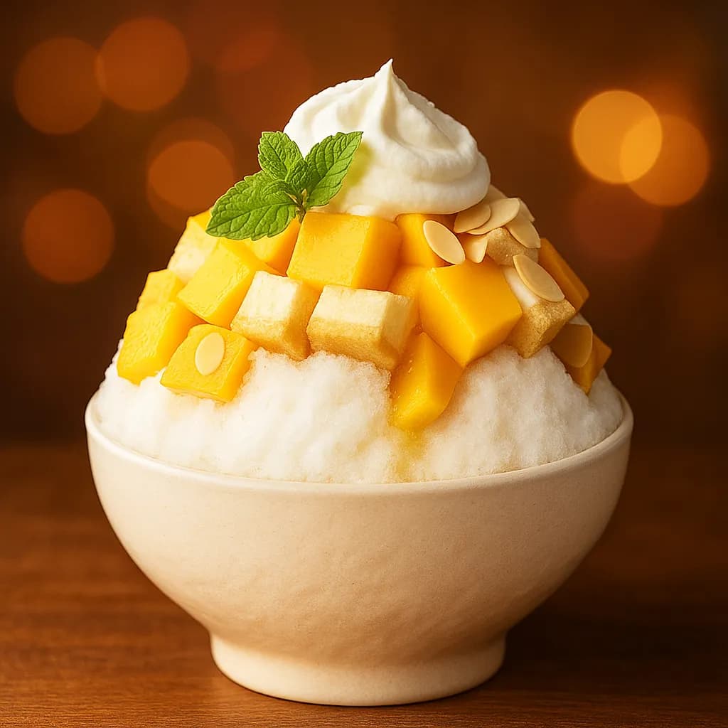 Mango Cheesecake Bingsu - Korean shaved ice dessert